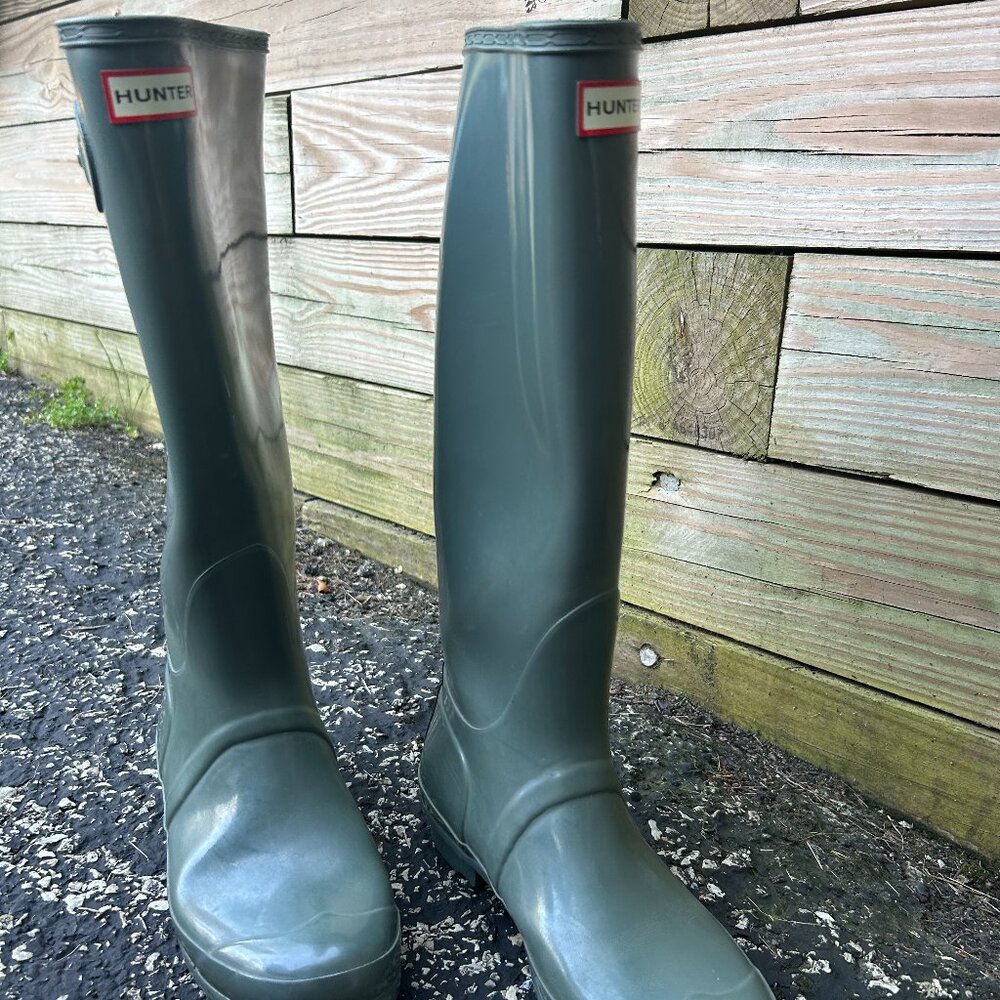Women's Grey Tall Hunter Boots with Removeable Liners - Size 9